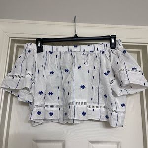 White and Blue Off Shoulder Crop Top